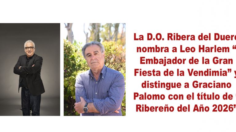 La D.O. Ribera del Duero nombra a Leo Harlem “Embajador de la Gran Fiesta de la Vendimia” y distingue a Graciano Palomo con el título de “Ribereño del Año 2026”